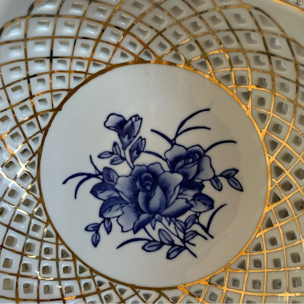 Venezia Elegant Blue and Gold Floral Porcelain Bowl